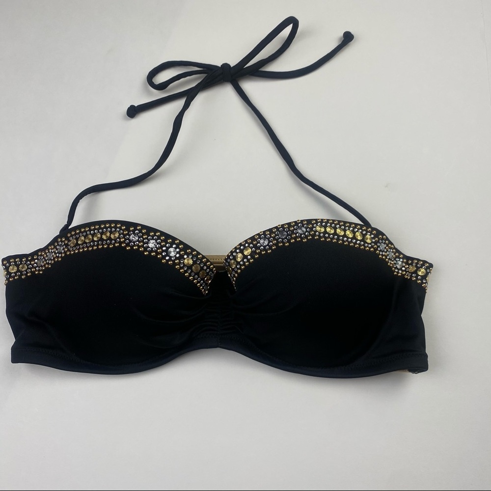 Black Bikini top with silver and gold jewels size S